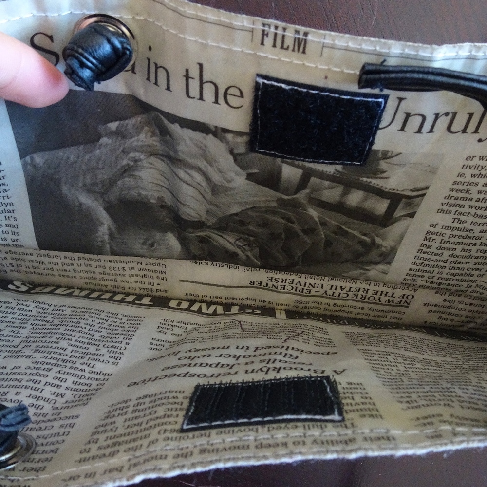 Upcycled Newspaper Unique One of a Kind Artsy Hipster Creative Shoulder Bag - Picture 4 of 8